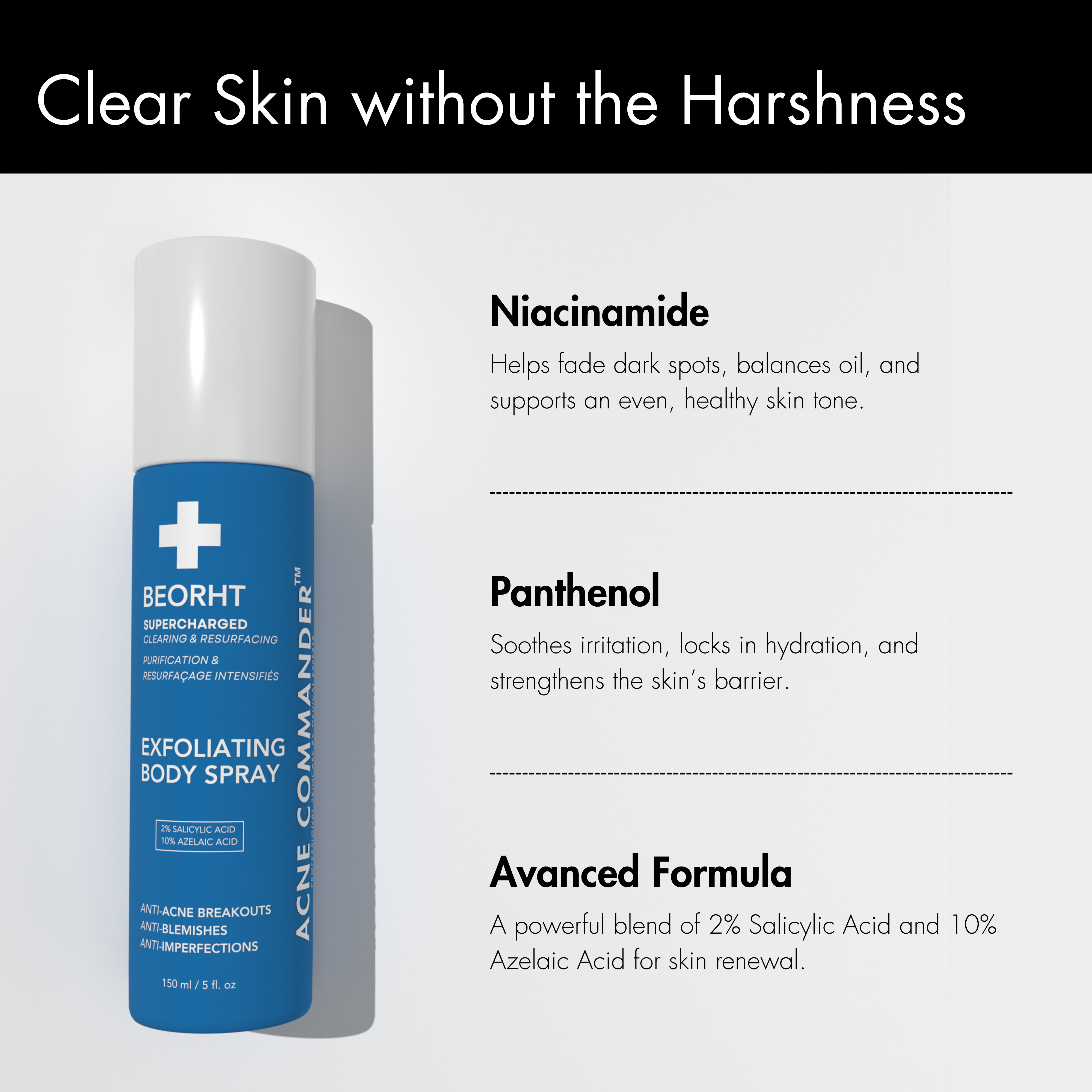 Beorht Exfoliating Body Spray for back acne scars and dark spots