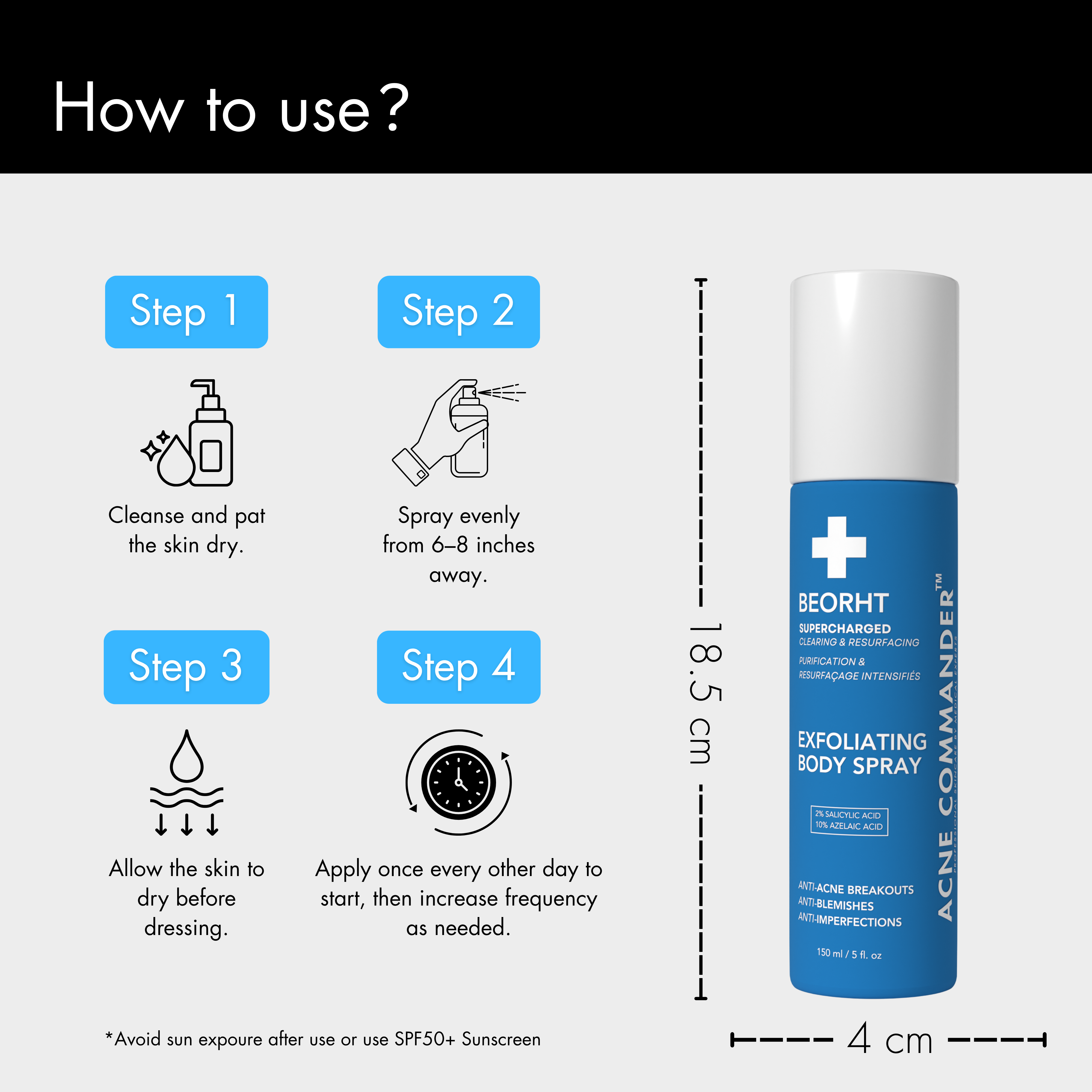 Beorht Exfoliating Body Spray for razor burn and folliculitis barbae