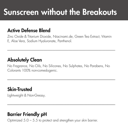 Breakout-Free Mineral SPF 50 Face Sunscreen – Zinc Oxide, Non-Comedogenic Broad-Spectrum UVA/UVB Protection for Sensitive & Acne-Prone Skin | Lightweight, Hydrating, Matte Finish & Water-Resistant 52G